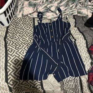 Navy Striped Kids Jumpsuit